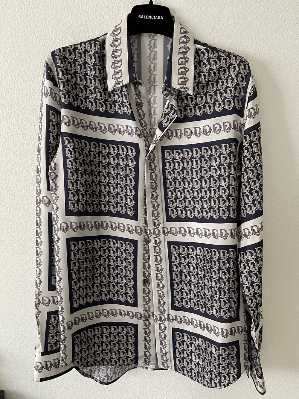 Dior Monogram Silk Button Up in Gray, Black & White